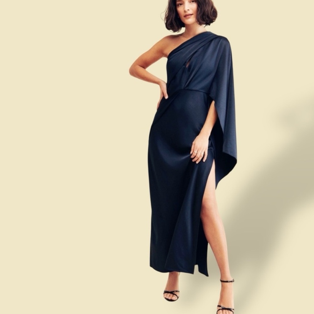 Elegant Asymmetrical Navy Blue Dress